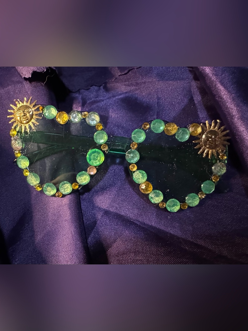 Embellished Green Crystal Sunglasses - golden sun Women’s Accessory